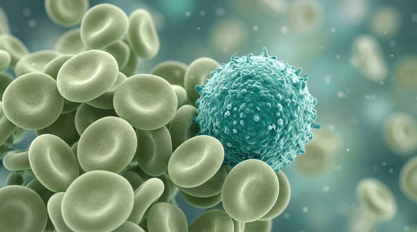 Blood cells under microscope
